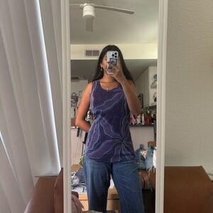 Purple sparkly long tank top that can be adjusted to fit all sizes!